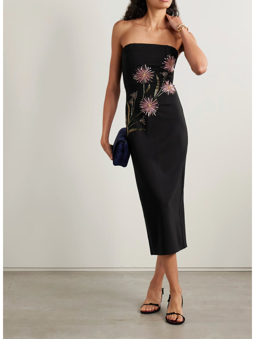 NWT STAUD Brooke Black Beaded Jersey Floral Flower Designer Sequin Dress Large - Picture 2 of 6